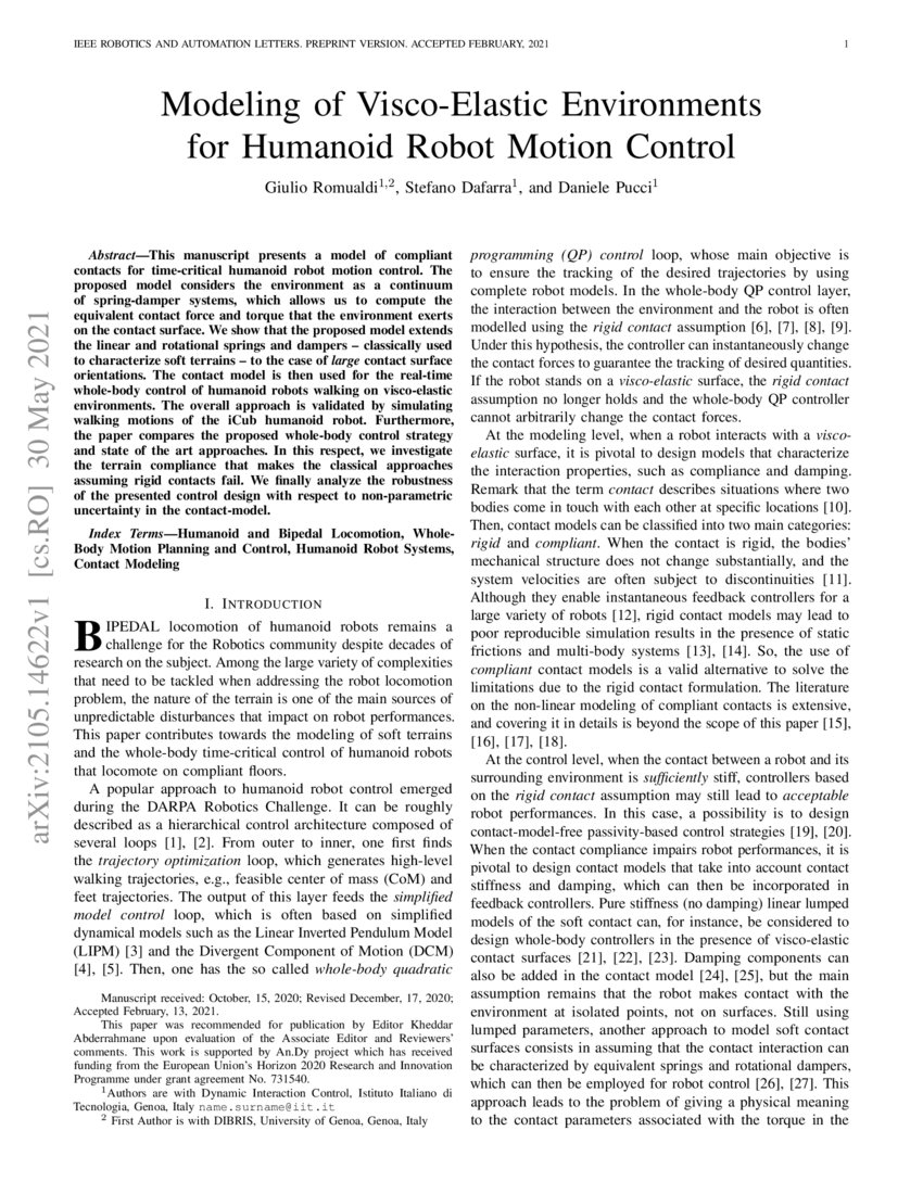 Modeling of Visco-Elastic Environments for Humanoid Robot Motion ...