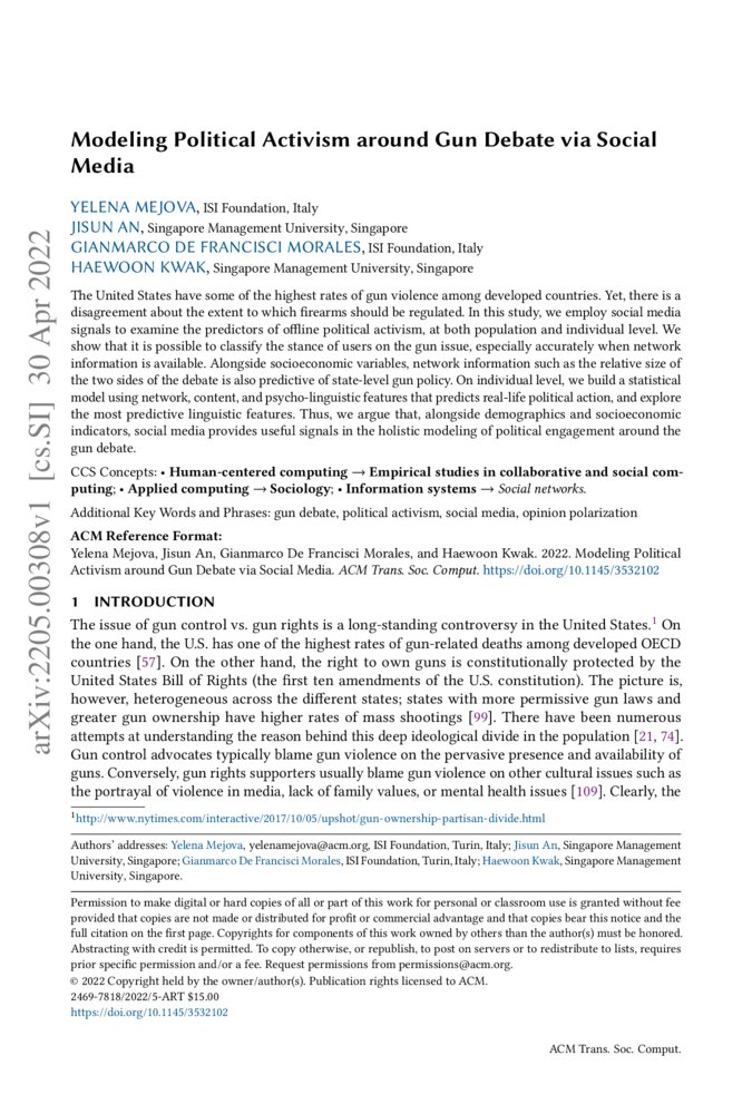 Modeling Political Activism around Gun Debate via Social Media DeepAI