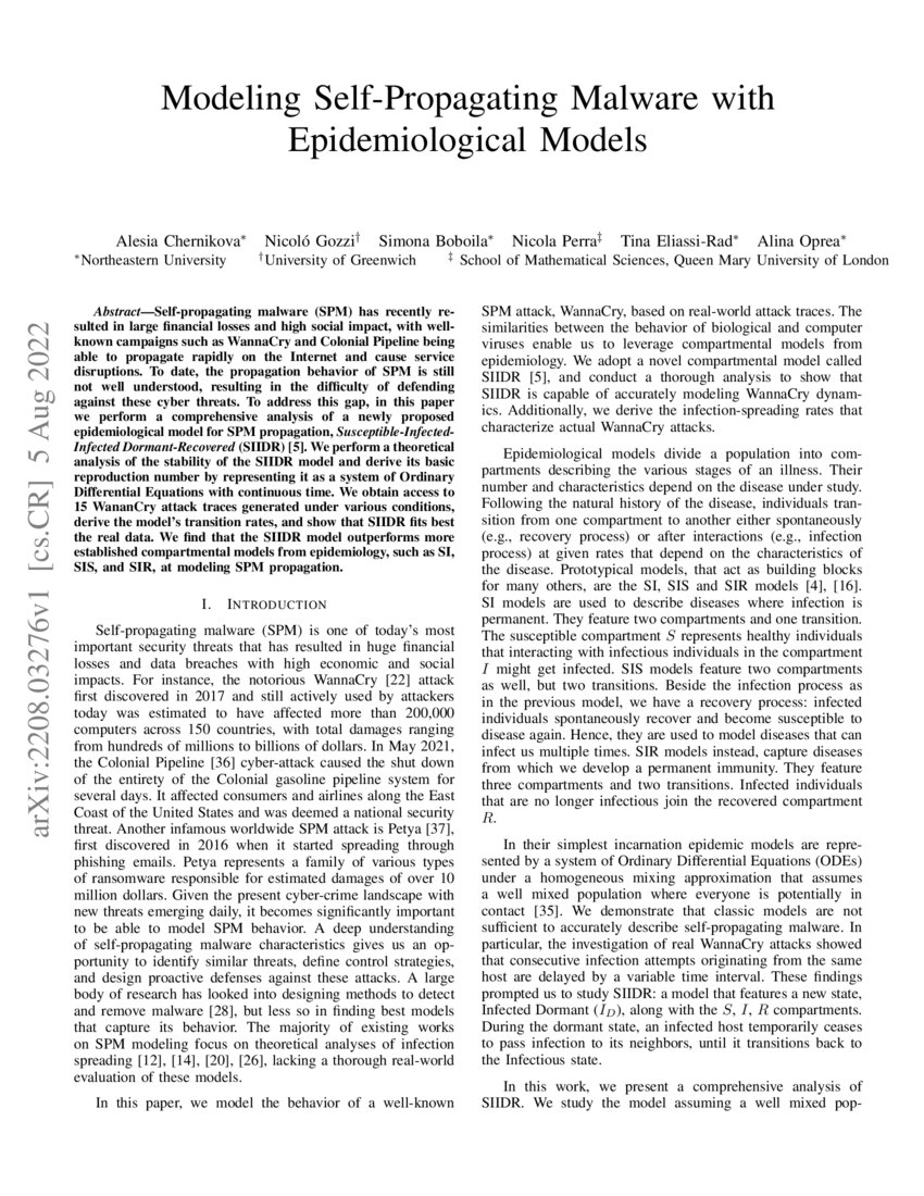 Modeling Self-Propagating Malware with Epidemiological Models | DeepAI