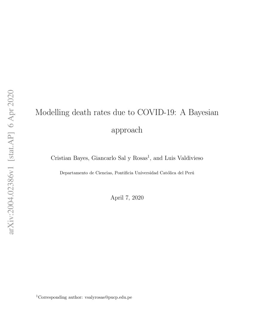 Modelling death rates due to COVID19 A Bayesian approach DeepAI