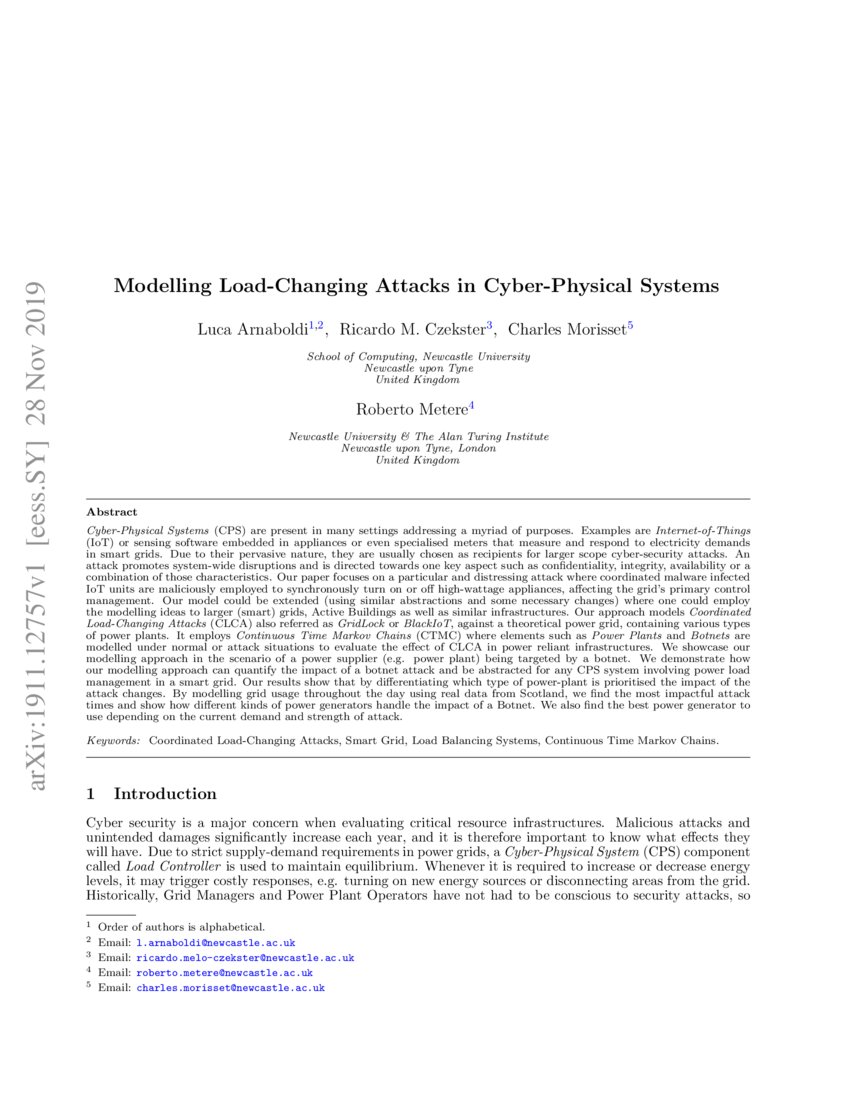 Modelling Load-Changing Attacks in Cyber-Physical Systems | DeepAI