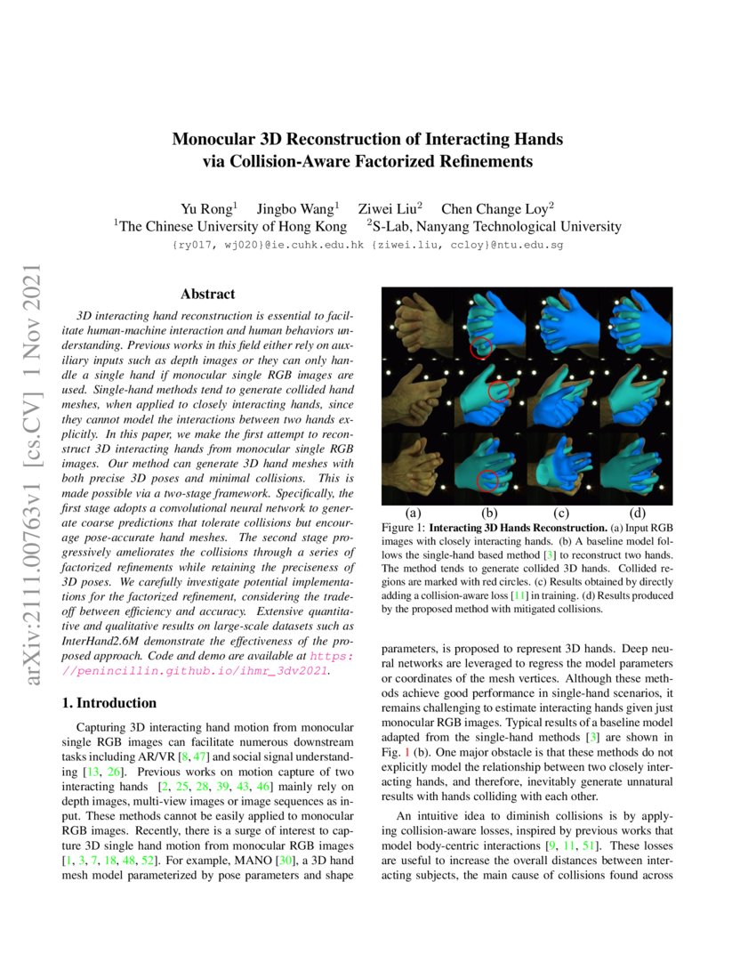 Monocular 3D Reconstruction of Interacting Hands via CollisionAware
