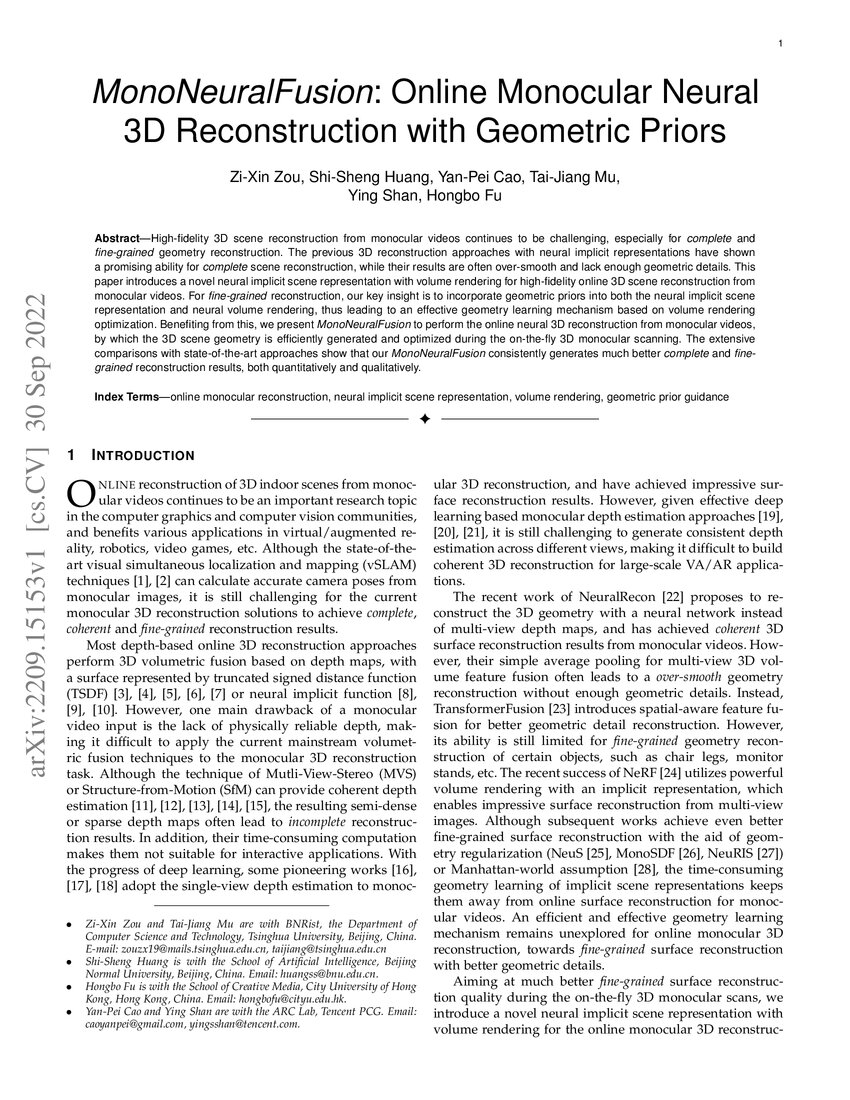 MonoNeuralFusion Online Monocular Neural 3D Reconstruction with Geometric Priors DeepAI