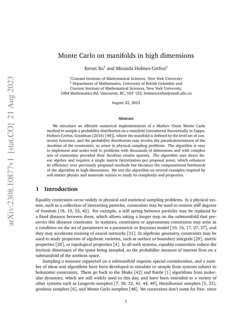 Monte Carlo on manifolds in high dimensions DeepAI