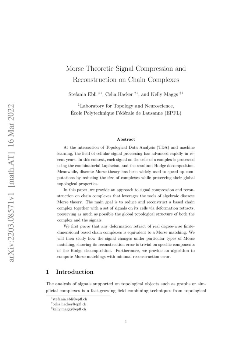 Morse Theoretic Signal Compression and Reconstruction on Chain Complexes DeepAI