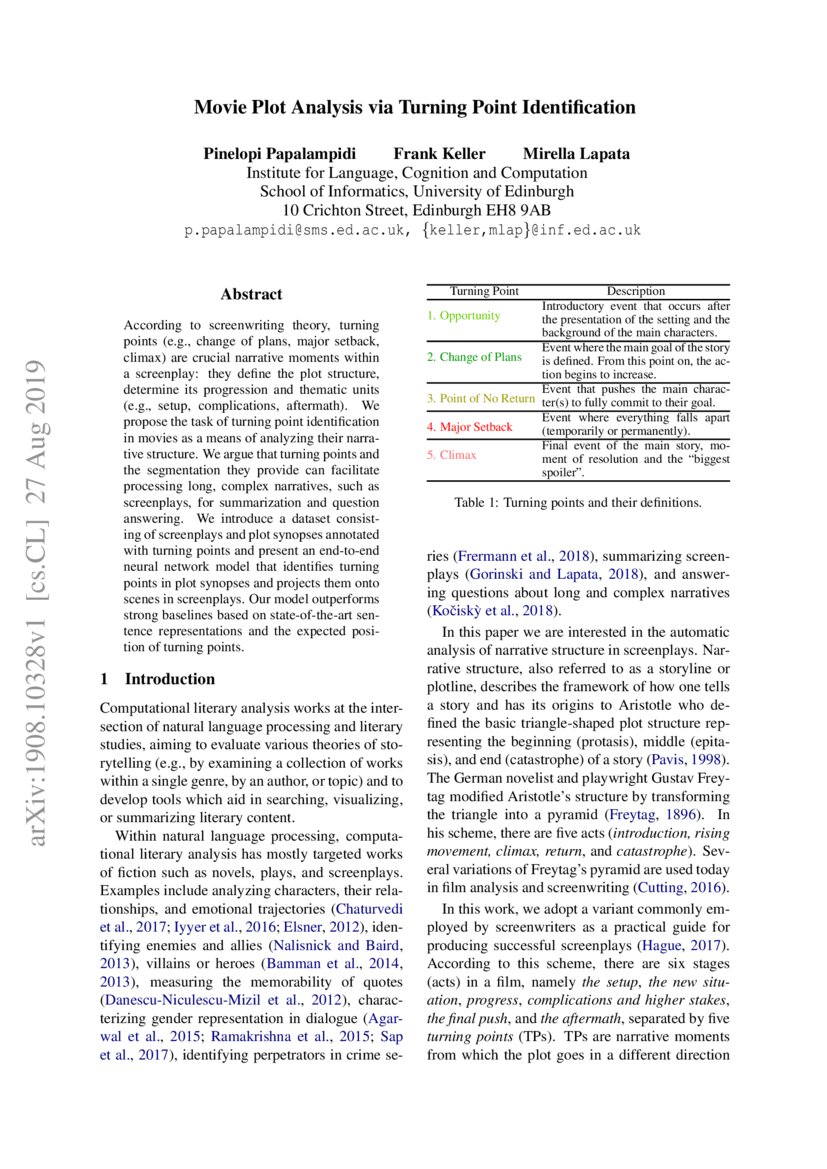 Movie Plot Analysis via Turning Point Identification DeepAI