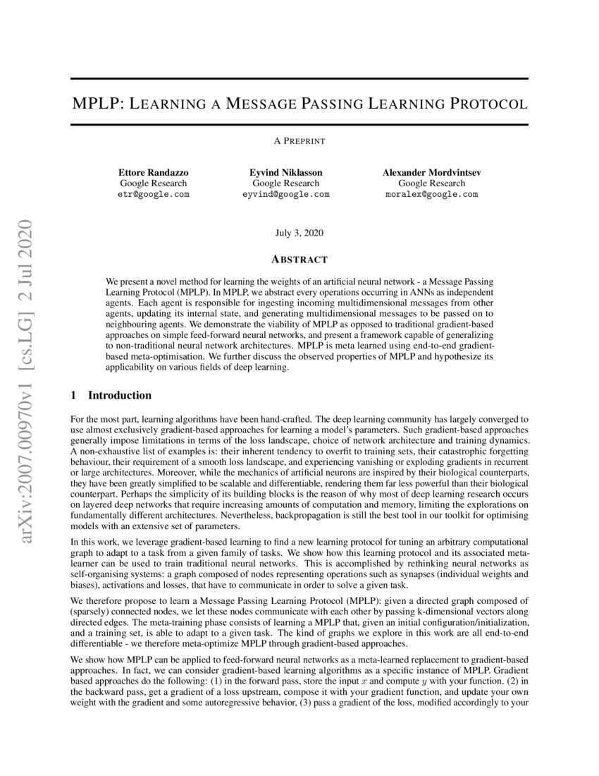 MPLP: Learning a Message Passing Learning Protocol | DeepAI