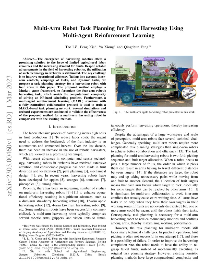Multi-Arm Robot Task Planning for Fruit Harvesting Using Multi-Agent ...