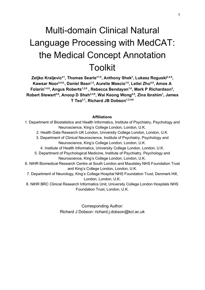Multidomain Clinical Natural Language Processing with MedCAT the