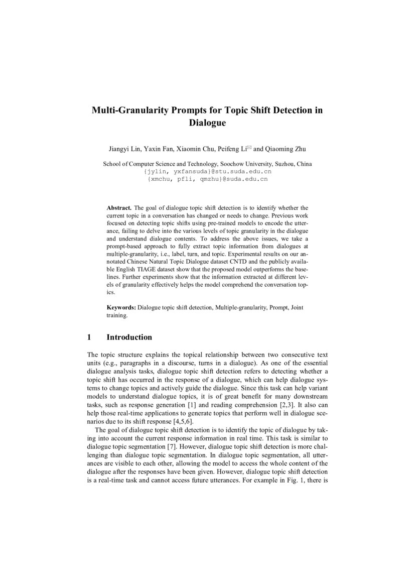 Multi granularity prompts for topic shift detection in dialogue deepai
