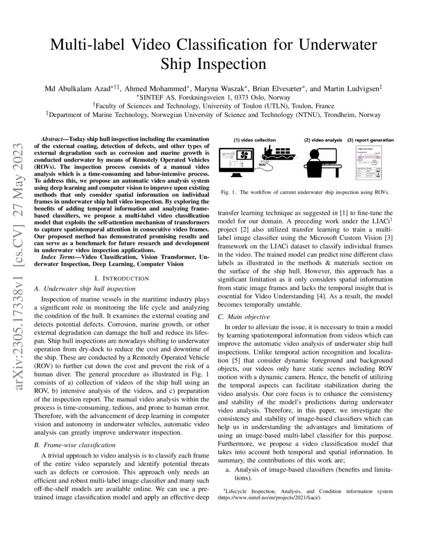Multi Label Video Classification For Underwater Ship Inspection Deepai Multi Label Video Classification For Underwater Ship Inspection Deepai