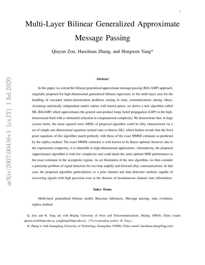 MultiLayer Bilinear Generalized Approximate Message Passing DeepAI