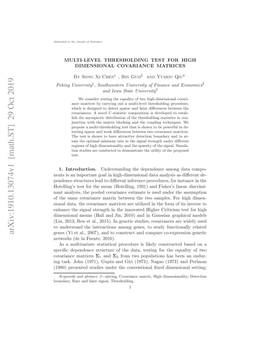 Multilevel Thresholding Test for High Dimensional Covariance Matrices