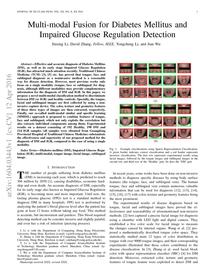 Multi modal fusion for diabetes mellitus and impaired glucose
