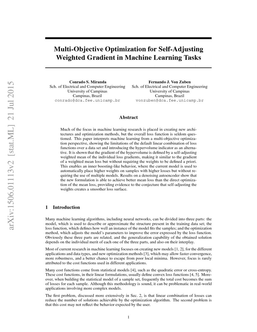 MultiObjective Optimization for SelfAdjusting Weighted Gradient in