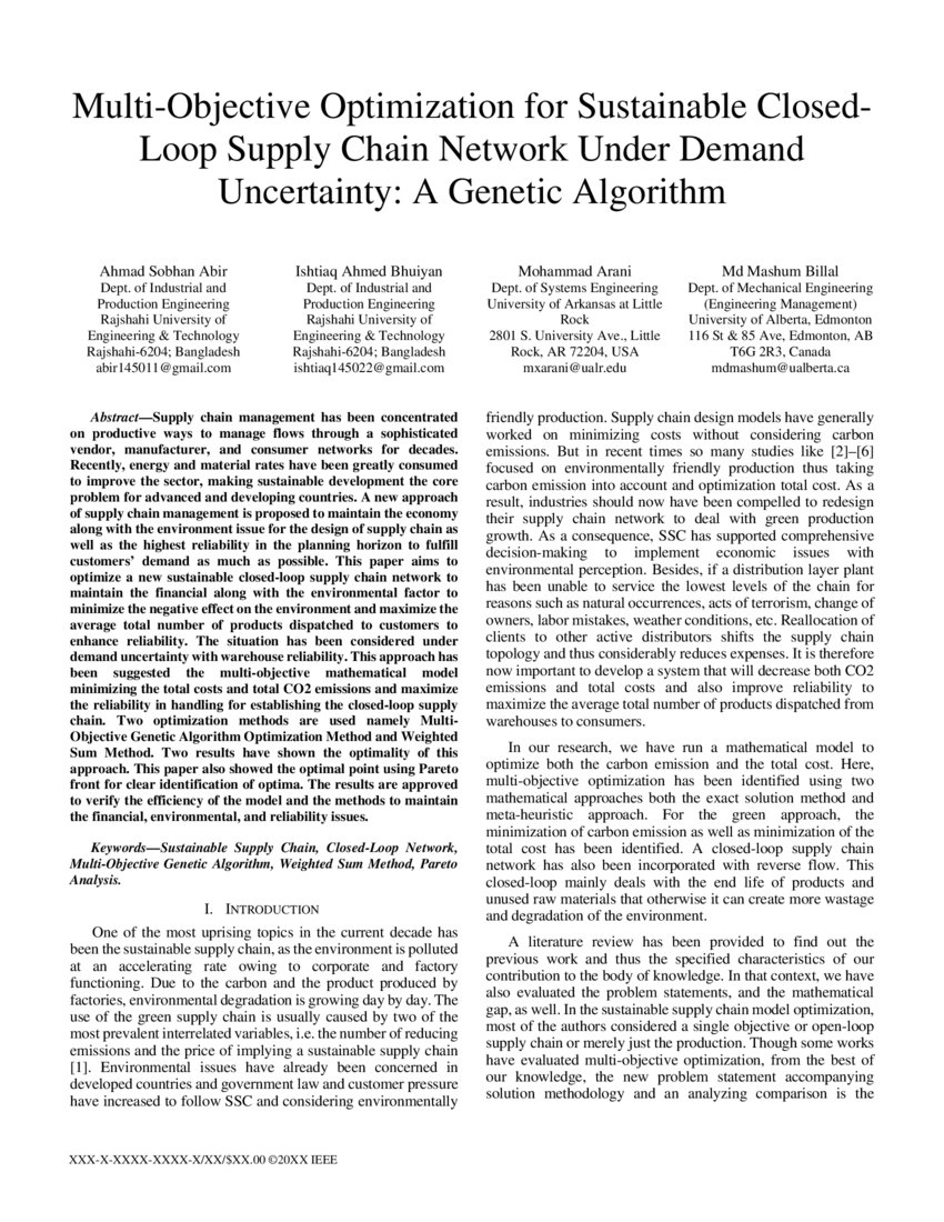 MultiObjective Optimization for Sustainable ClosedLoop Supply Chain