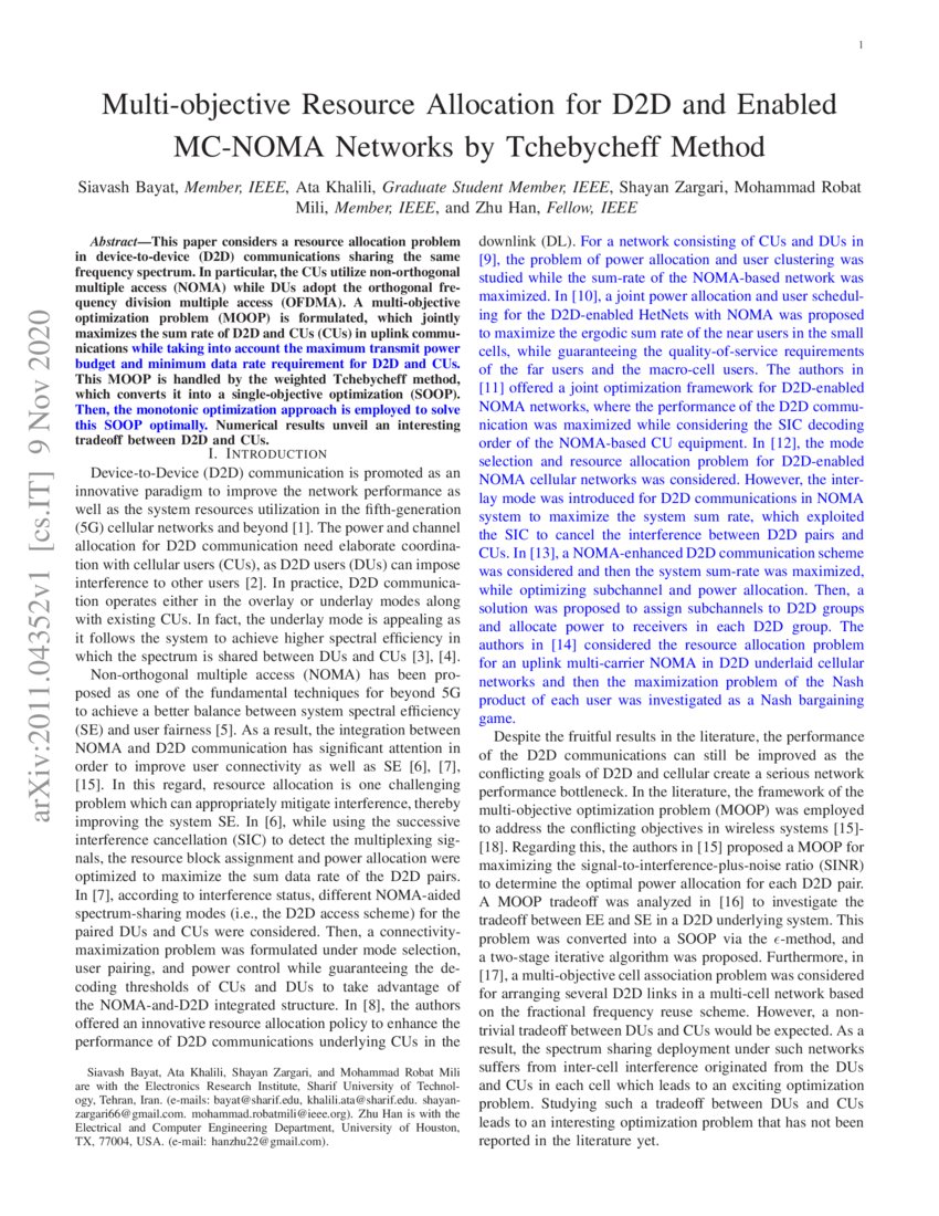 Multi Objective Resource Allocation