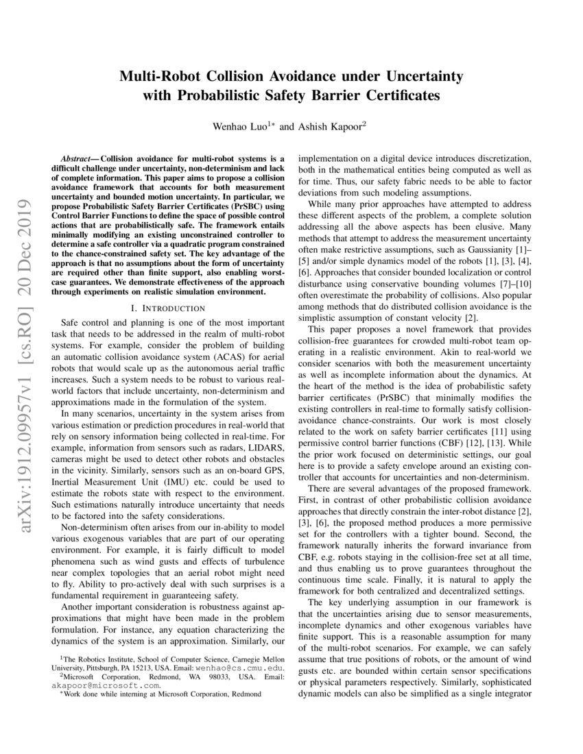 MultiRobot Collision Avoidance under Uncertainty with Probabilistic