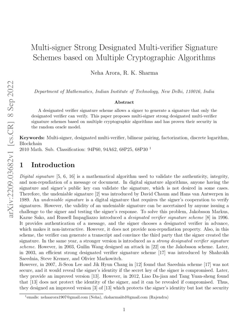 Multi Signer Strong Designated Multi Verifier Signature Schemes Based Multi Signer Strong Designated Multi Verifier Signature Schemes Based