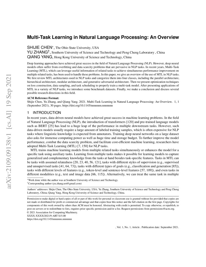 MultiTask Learning in Natural Language Processing An Overview DeepAI