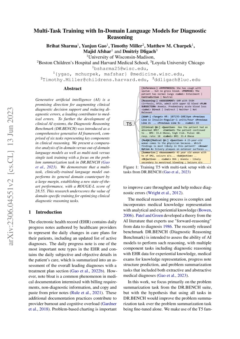 MultiTask Training with InDomain Language Models for Diagnostic