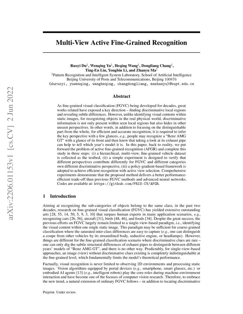 MultiView Active FineGrained Recognition DeepAI