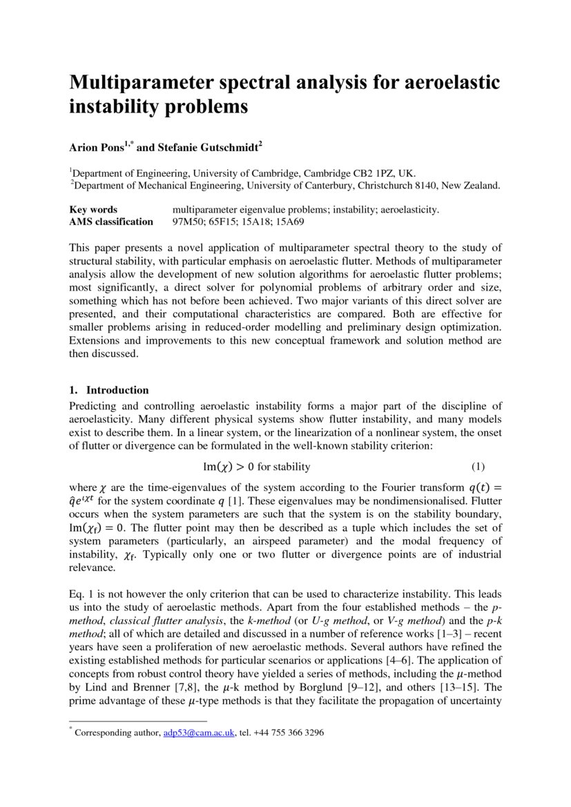 Multiparameter spectral analysis for aeroelastic instability problems DeepAI