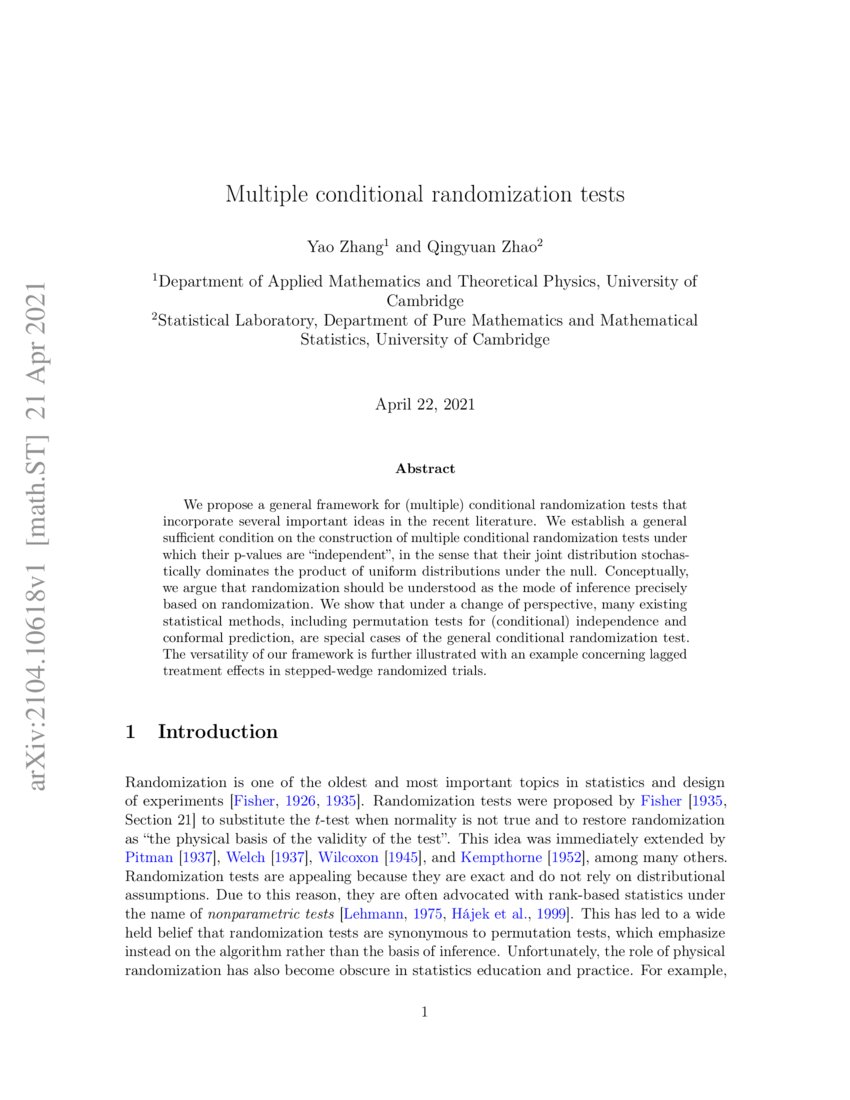 Multiple conditional randomization tests | DeepAI