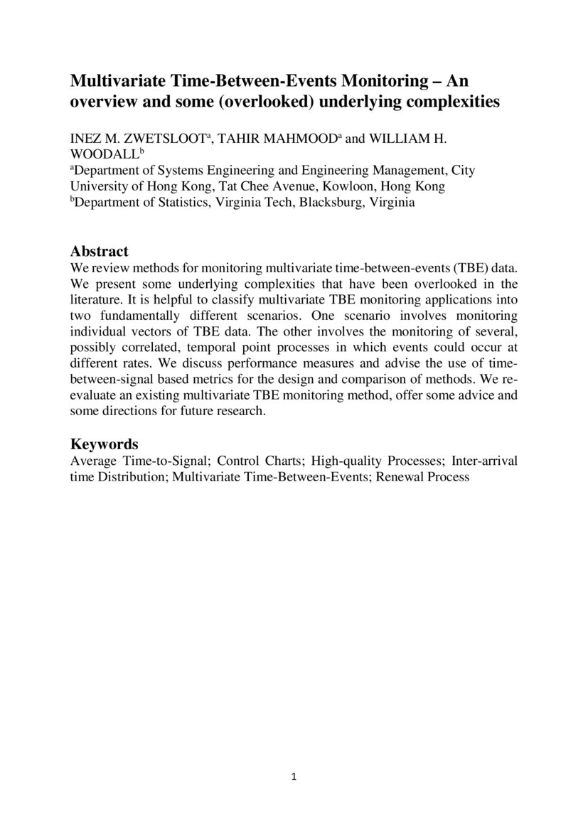 Multivariate TimeBetweenEvents Monitoring An overview and some