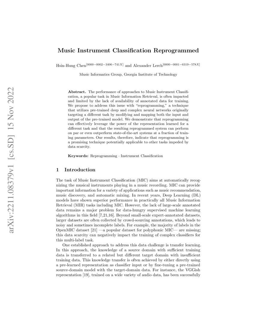 Music Instrument Classification Reprogrammed DeepAI