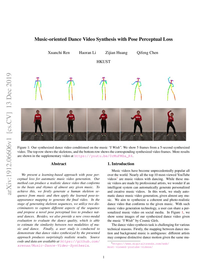 Musicoriented Dance Video Synthesis with Pose Perceptual Loss DeepAI