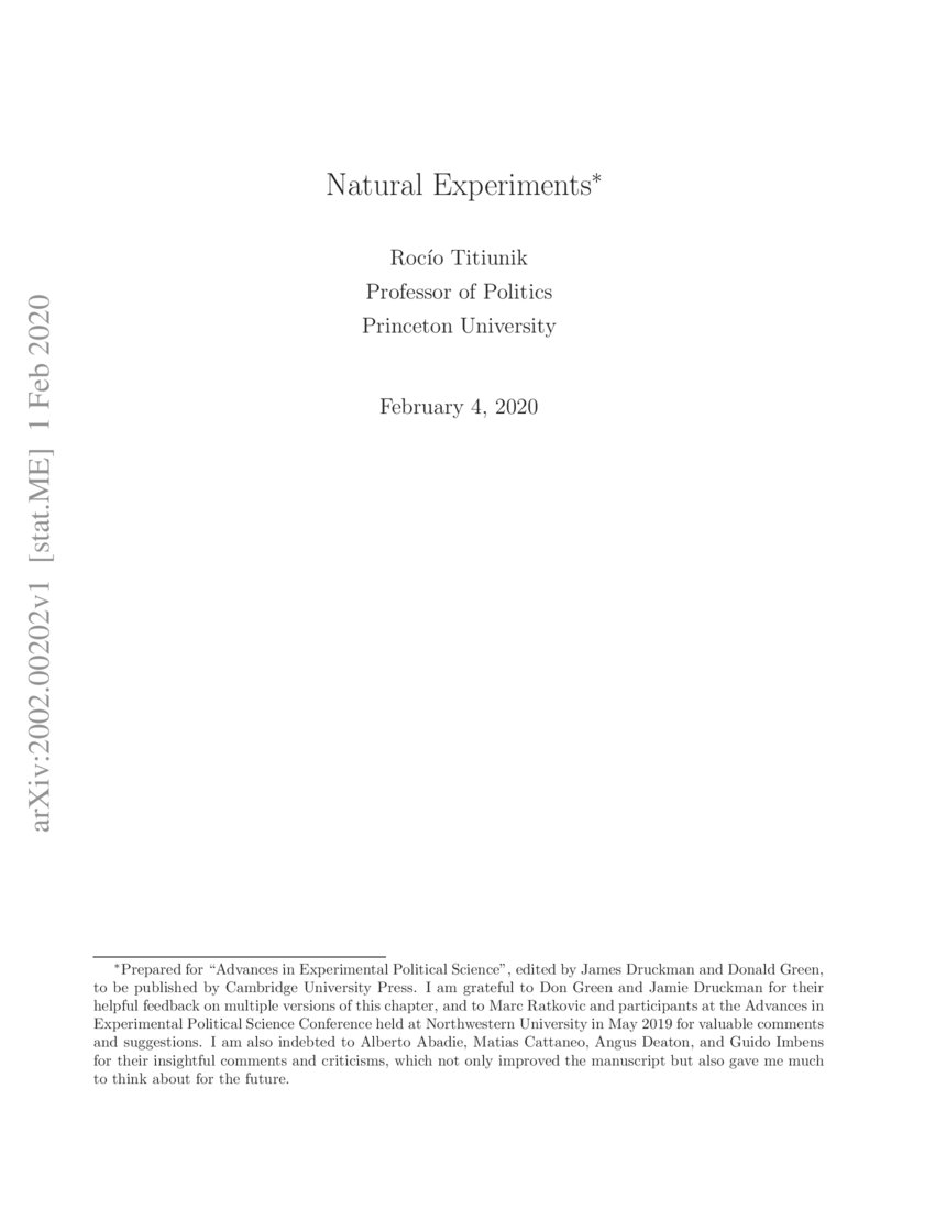 Natural Experiments | DeepAI