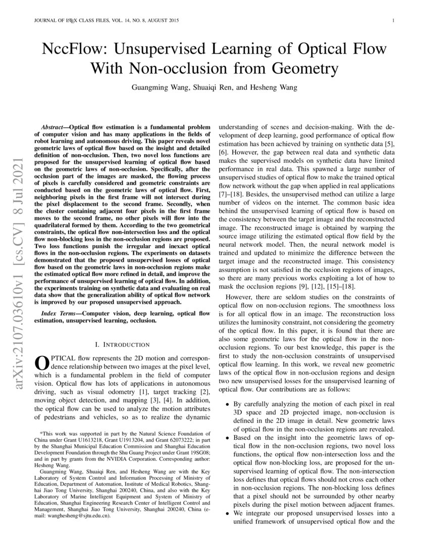 NccFlow: Unsupervised Learning of Optical Flow With Non-occlusion from ...