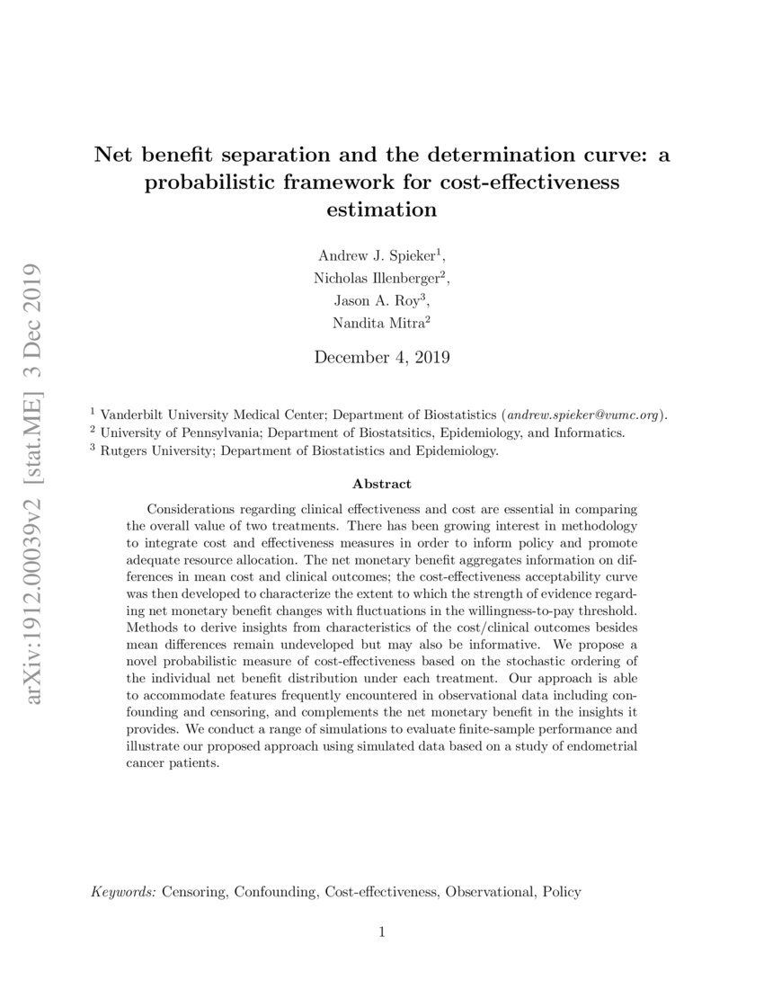 Net benefit separation and the determination curve a probabilistic