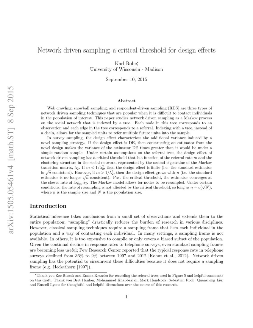 Network driven sampling; a critical threshold for design effects DeepAI