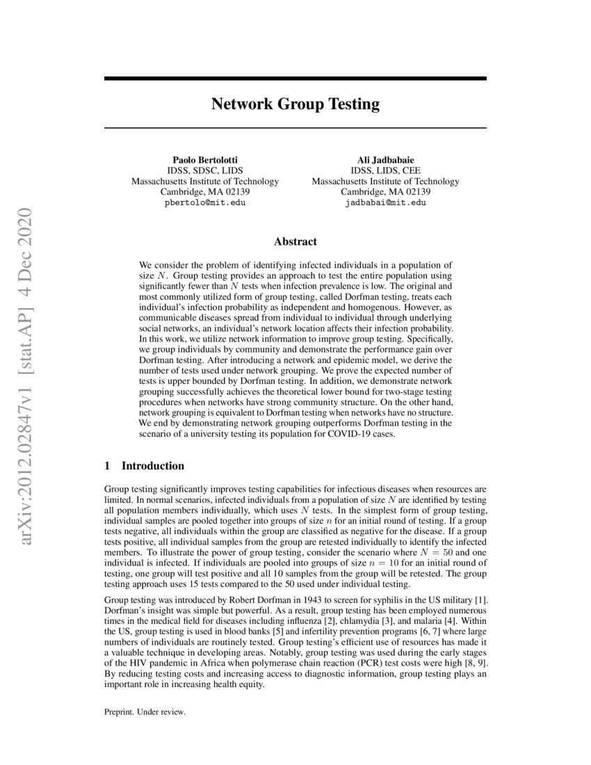 Network Group Testing DeepAI