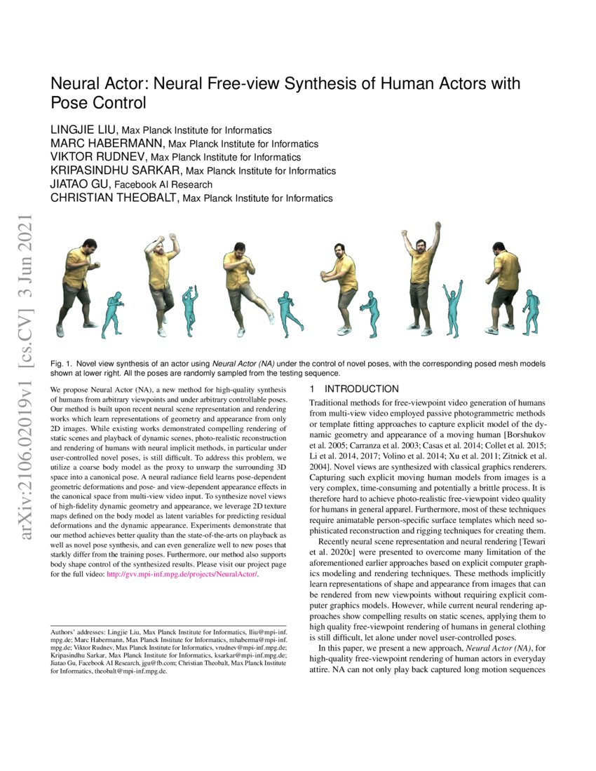 Neural Actor: Neural Free-view Synthesis of Human Actors with Pose ...