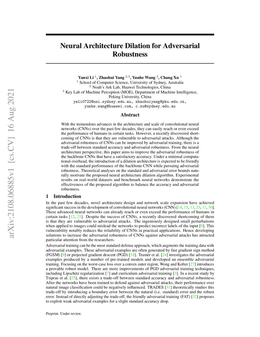 Neural Architecture Dilation for Adversarial Robustness | DeepAI