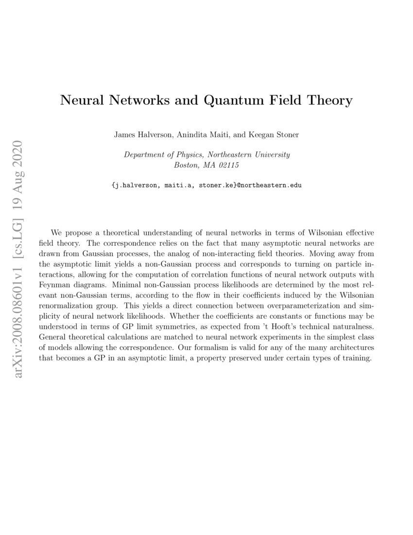 Neural Networks and Quantum Field Theory DeepAI