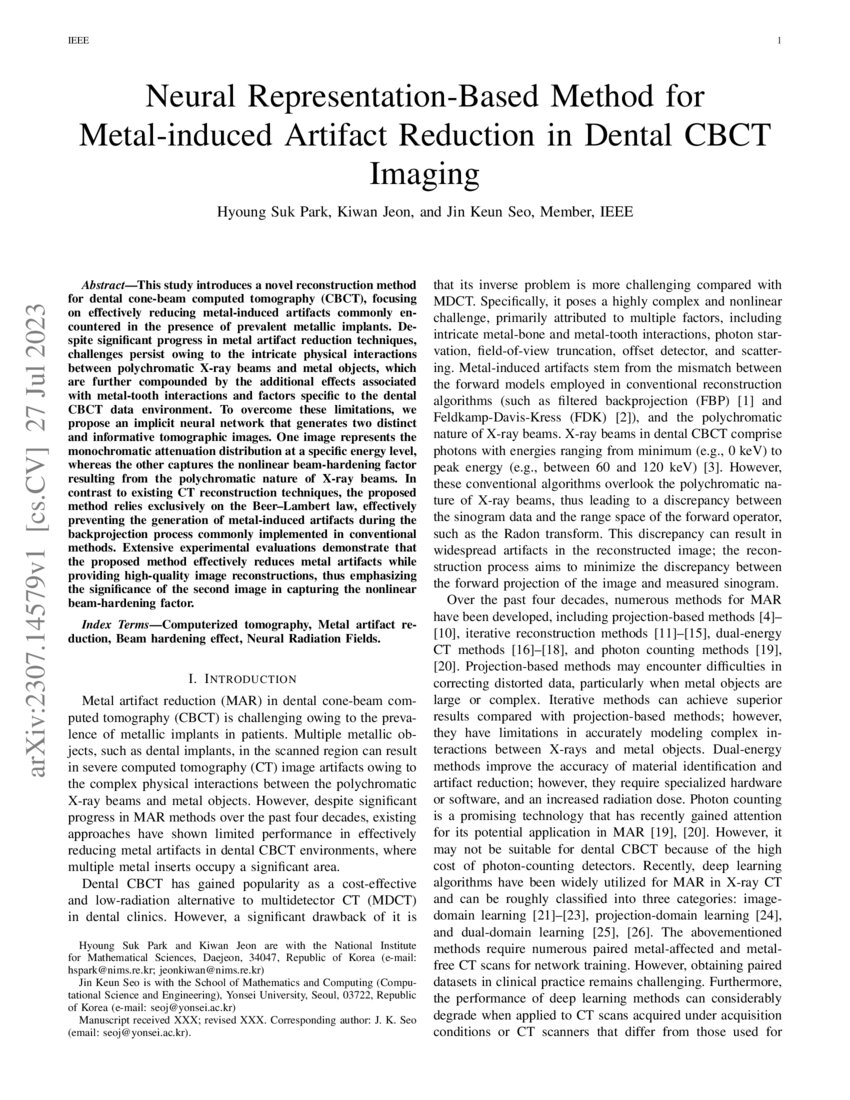 Neural RepresentationBased Method for Metalinduced Artifact Reduction