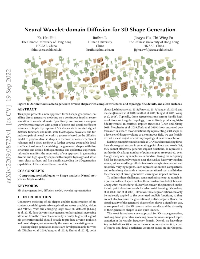 Neural Waveletdomain Diffusion for 3D Shape Generation DeepAI