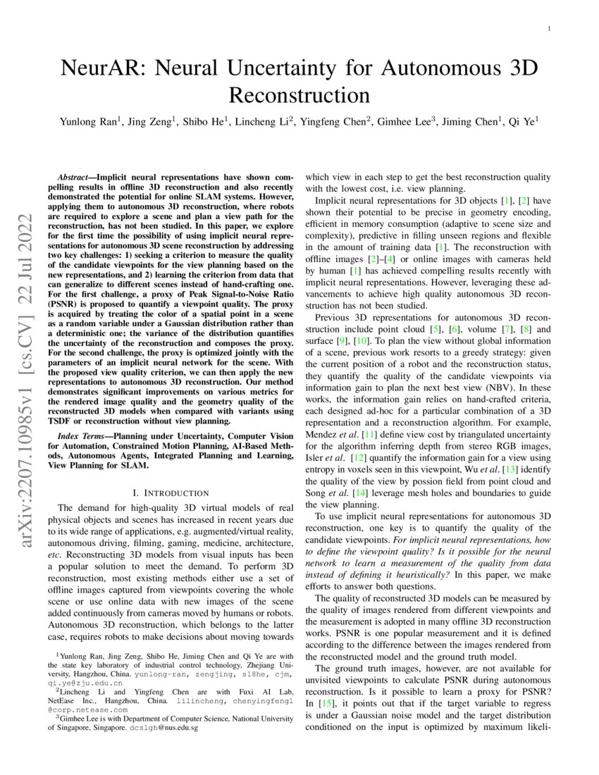 Neurar Neural Uncertainty For Autonomous 3d Reconstruction Deepai Neurar Neural Uncertainty For Autonomous 3d Reconstruction Deepai