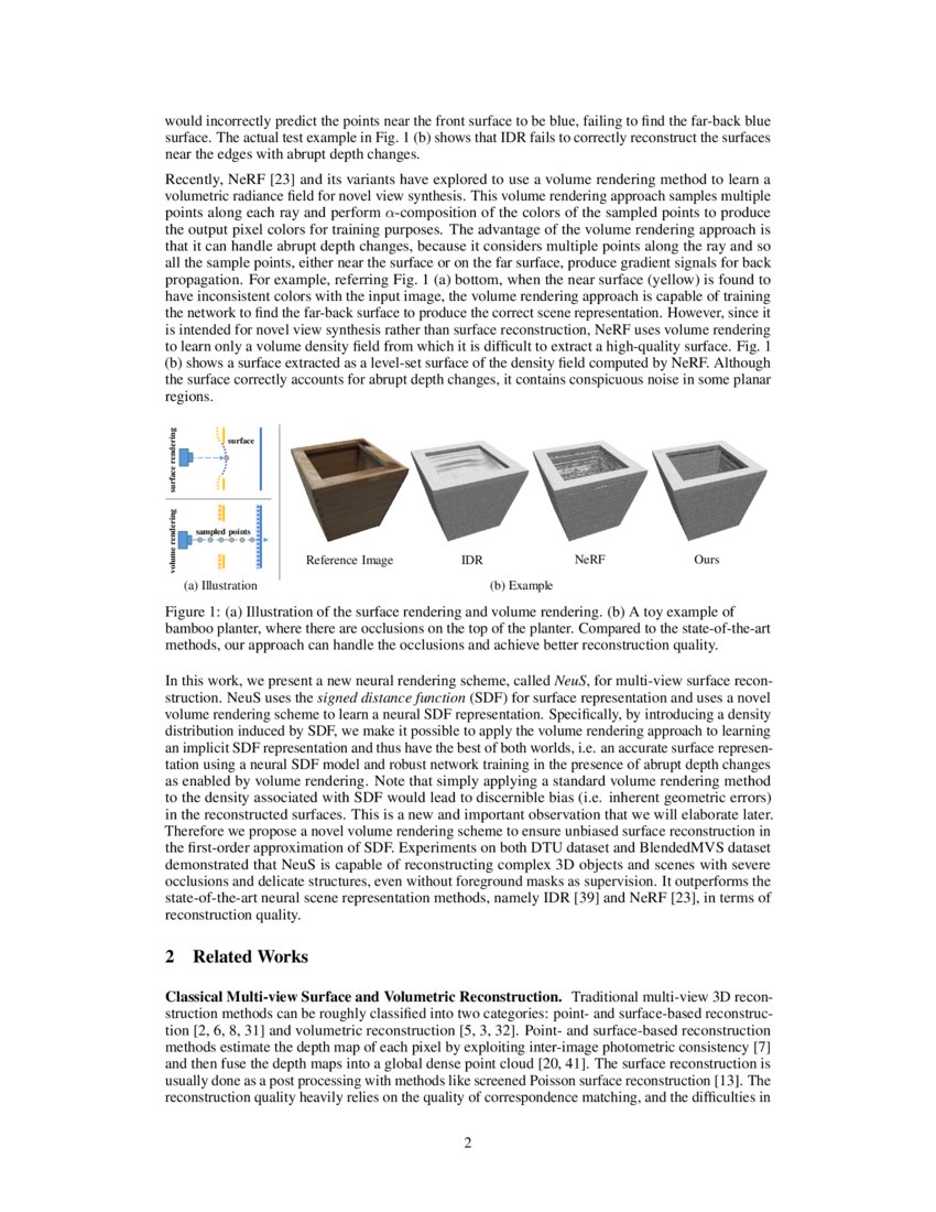NeuS: Learning Neural Implicit Surfaces by Volume Rendering for Multi ...