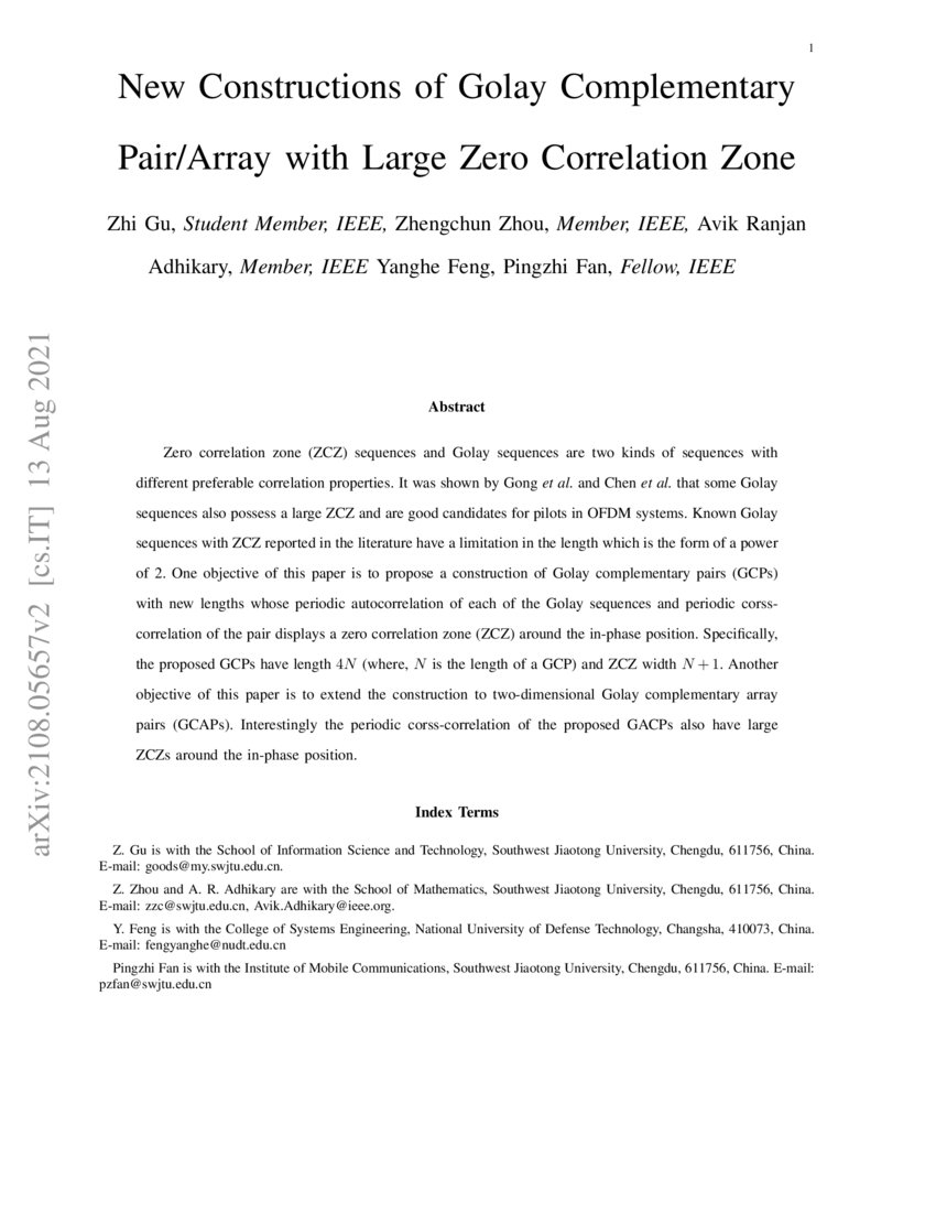 New Constructions of Golay Complementary Pair/Array with Large Zero ...
