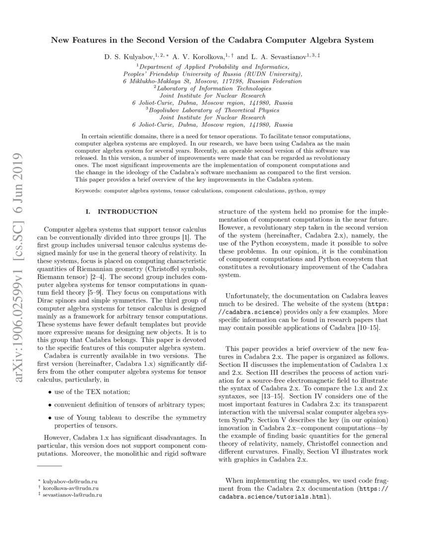 New Features in the Second Version of the Cadabra Computer Algebra ...