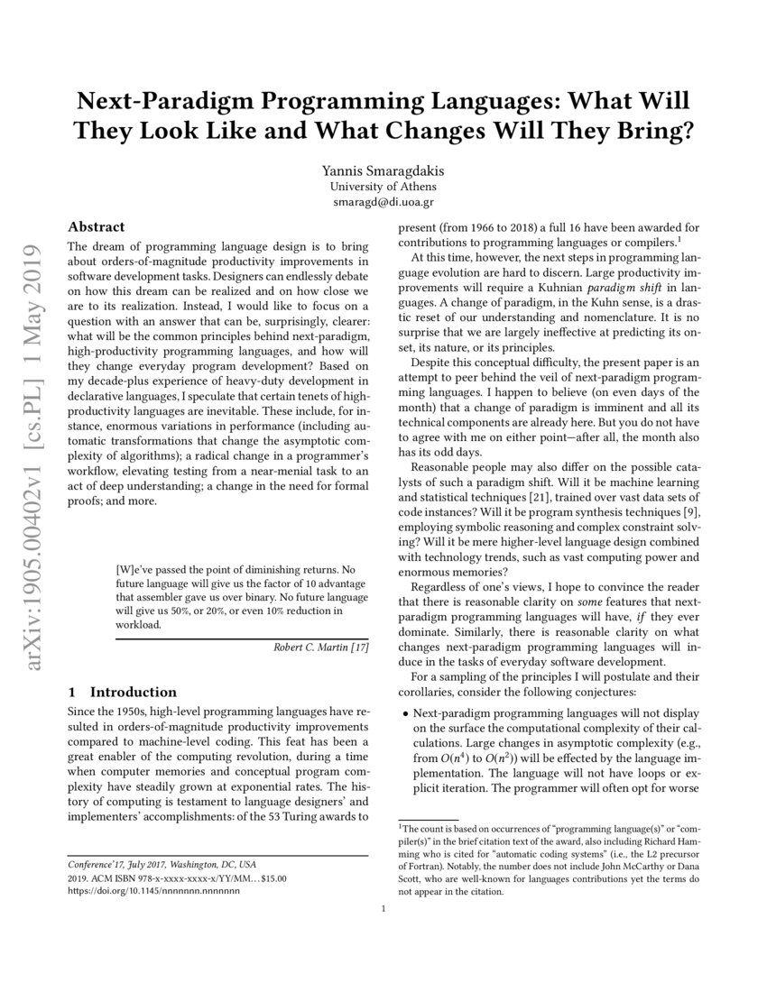 Next-Paradigm Programming Languages: What Will They Look Like and What ...