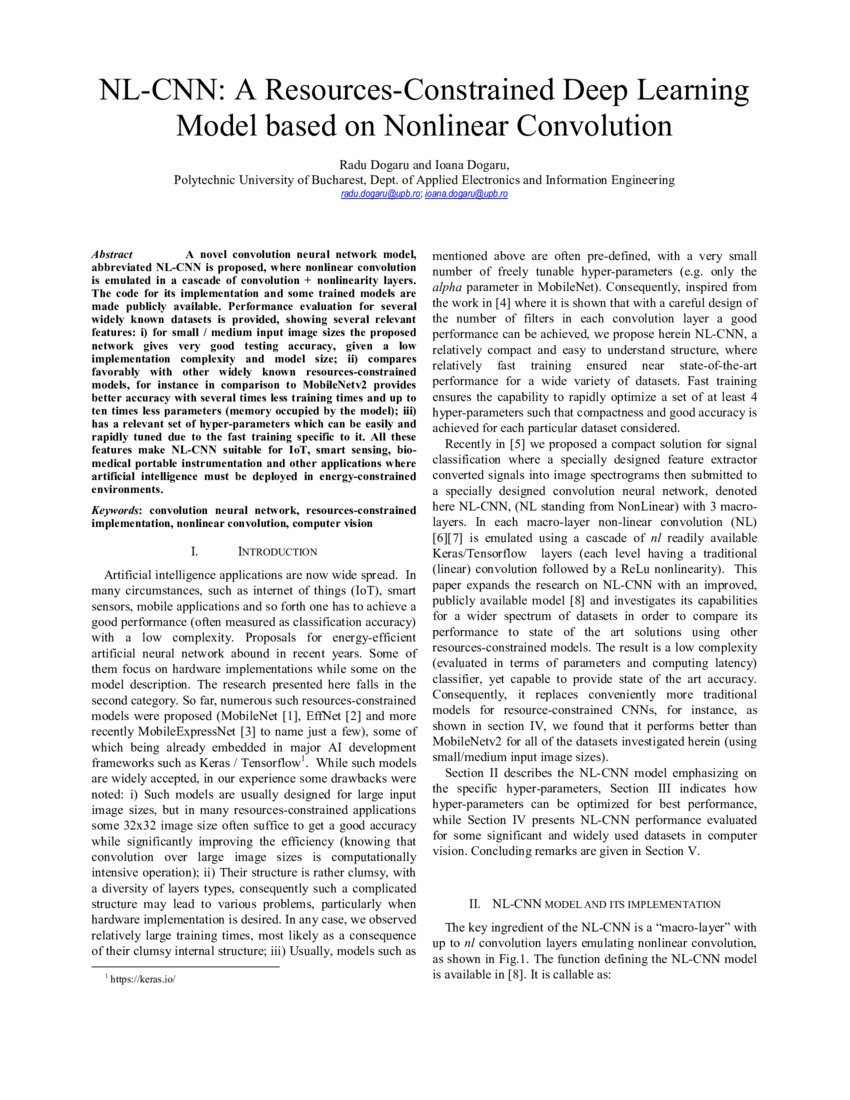 NLCNN A ResourcesConstrained Deep Learning Model based on