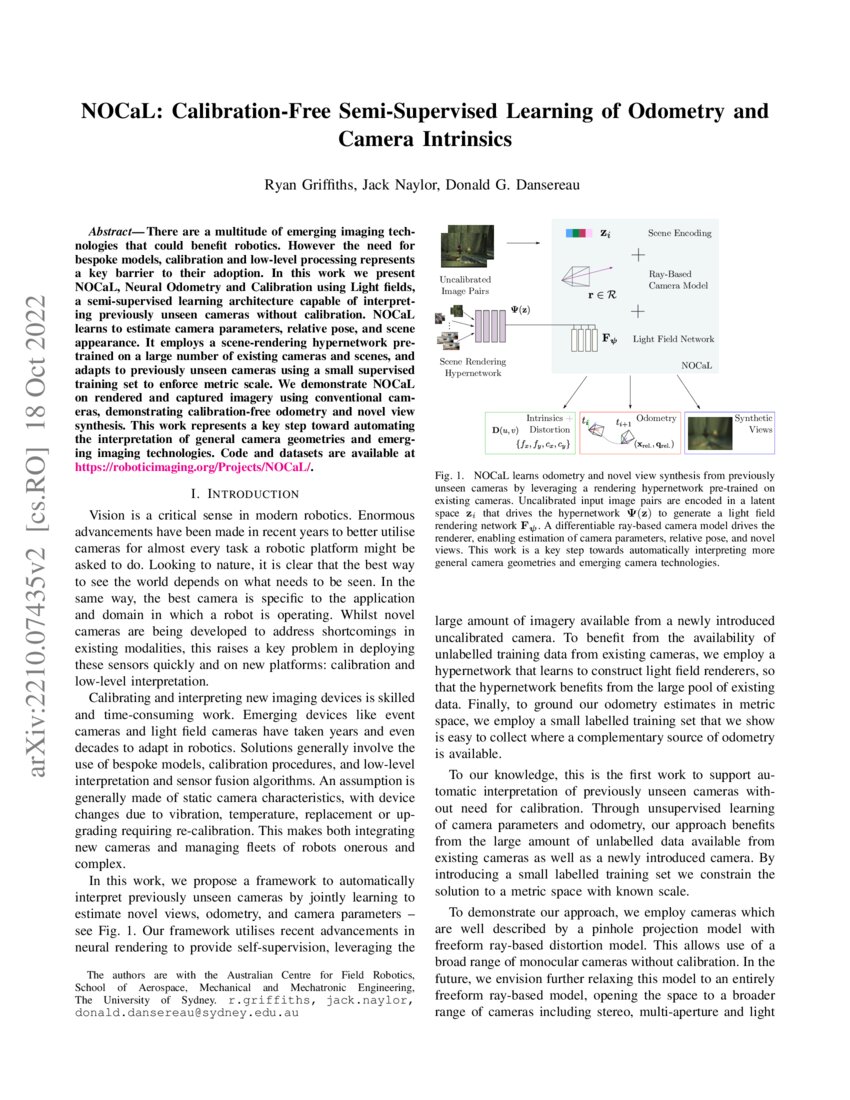 NOCaL CalibrationFree SemiSupervised Learning of Odometry and Camera