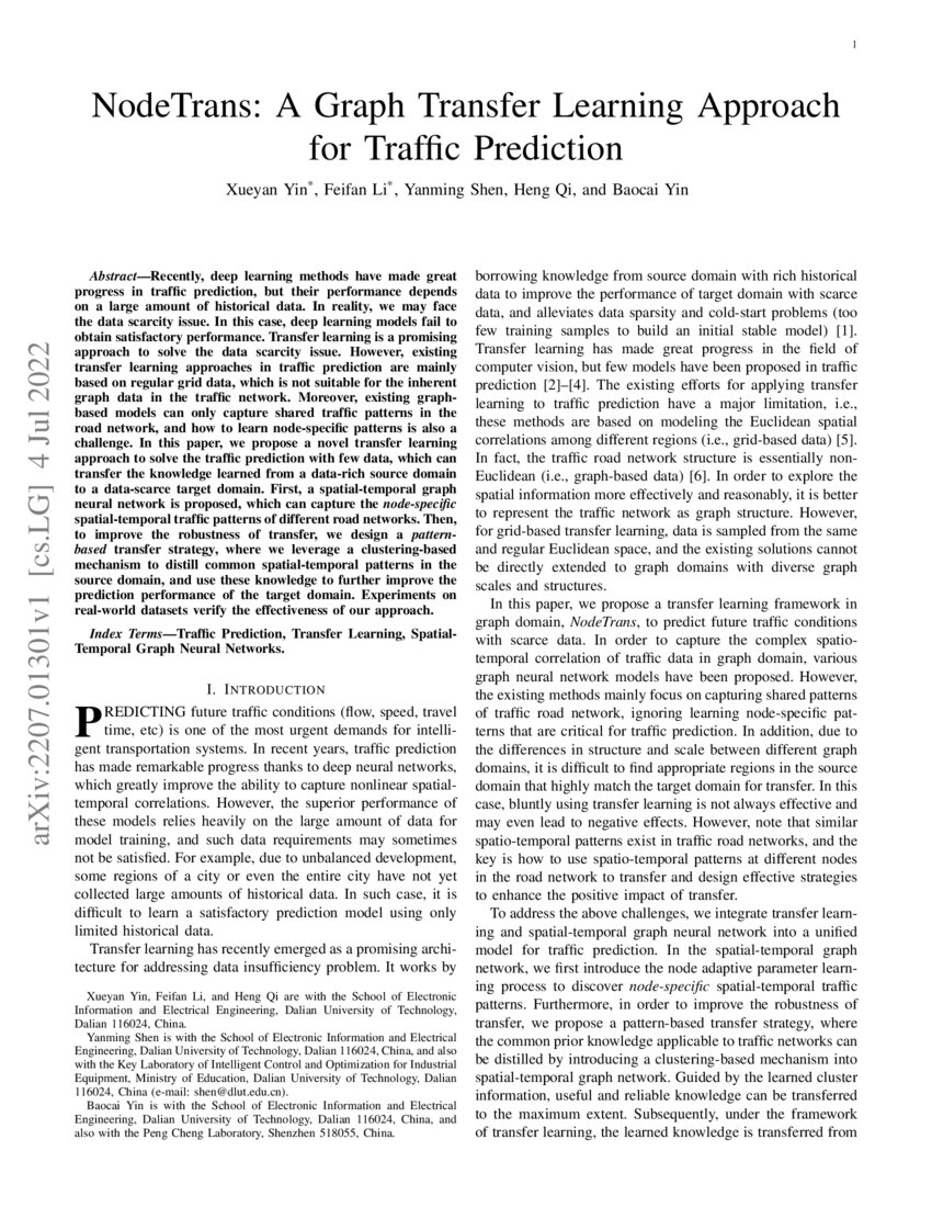NodeTrans: A Graph Transfer Learning Approach for Traffic Prediction ...