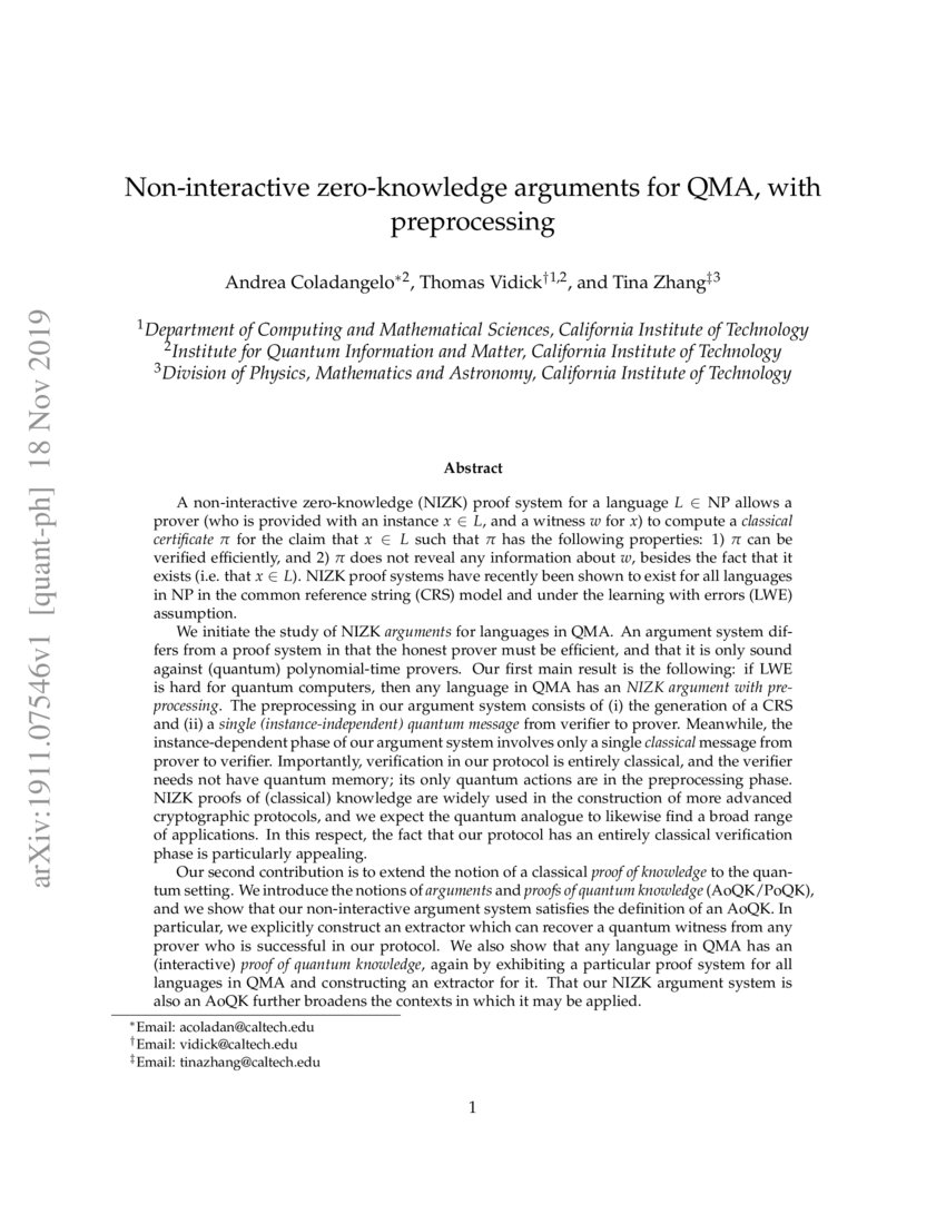 Noninteractive zeroknowledge arguments for QMA, with preprocessing